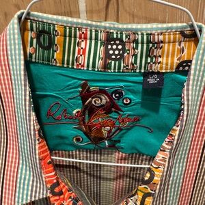 Robert Graham Men’s Casual Button. Striped Shirt with Embroidered Detail